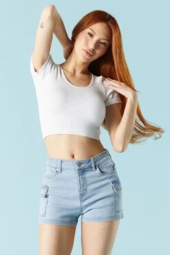 Light Wash Denim Cargo Short