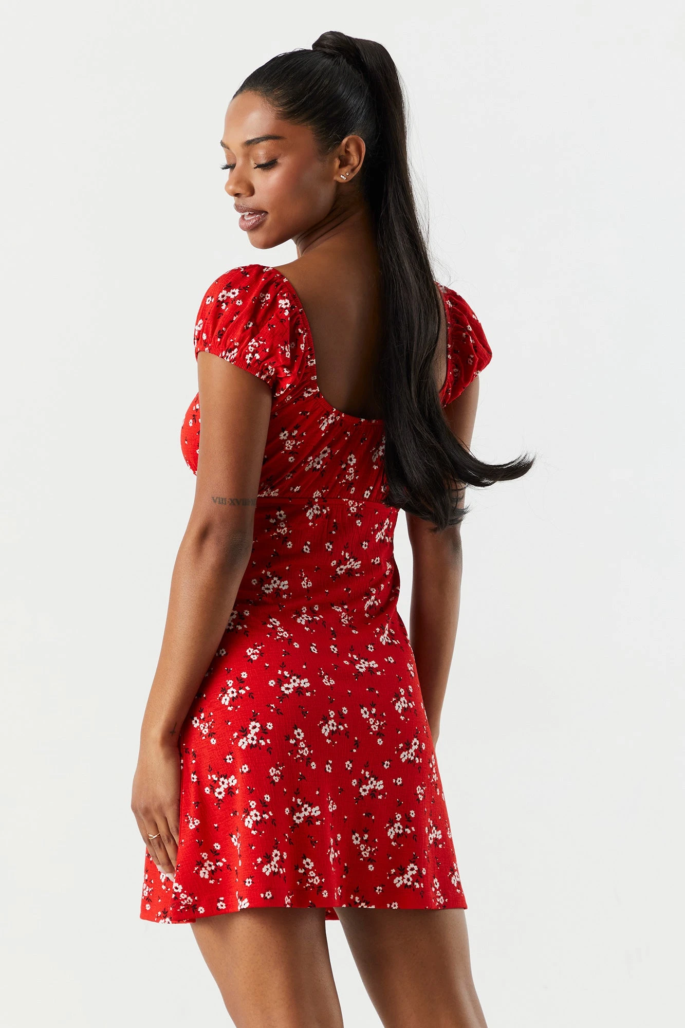Red Floral Front Tie Milkmaid Dress 4 Red Floral Front Tie Milkmaid Dress - Image 2