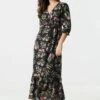 Black Floral Print V-Neck Long Sleeve Maxi Dress 1 Black Floral Print V-Neck Long Sleeve Maxi Dress -Mini Aura Shop 053159980443 01 0 7de4bc53 f32f 4956 9bd7 4dea13732478 1