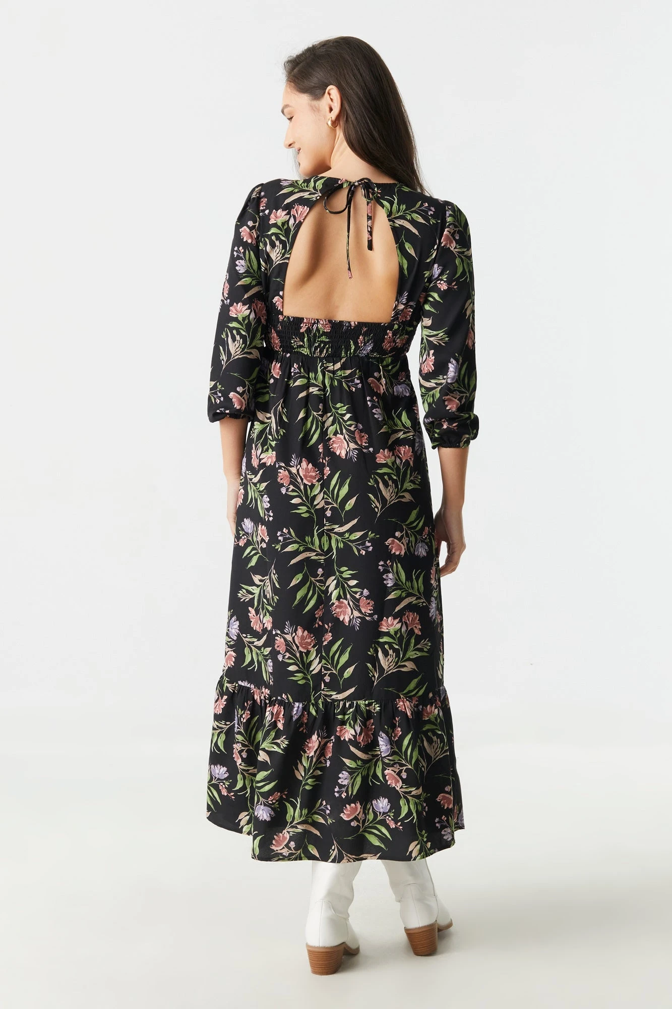 Black Floral Print V-Neck Long Sleeve Maxi Dress 4 Black Floral Print V-Neck Long Sleeve Maxi Dress - Image 2