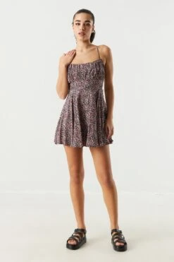 Floral Printed Milkmaid Skater Dress 7 Floral Printed Milkmaid Skater Dress -Mini Aura Shop 053203823706 18 2 1