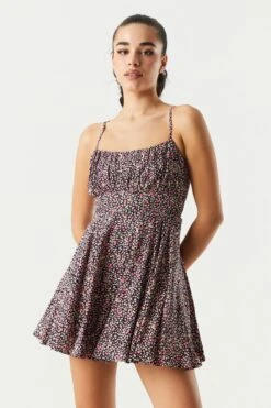 Floral Printed Milkmaid Skater Dress