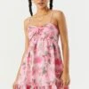 Pink Floral Front Twist Babydoll Dress 1 Pink Floral Front Twist Babydoll Dress -Mini Aura Shop 053226313715 66 0
