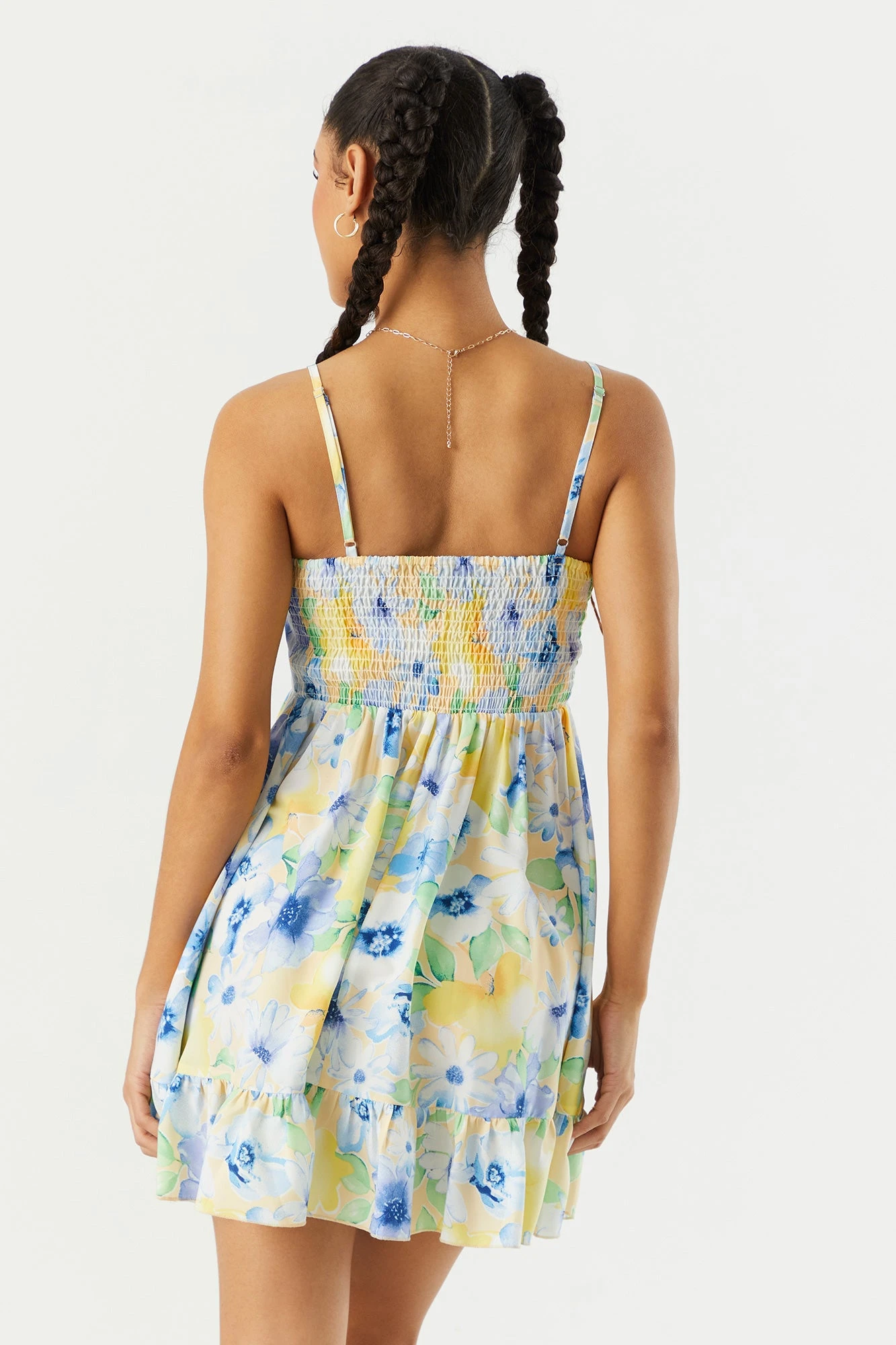 Blue And Yellow Floral Front Twist Babydoll Dress 4 Blue And Yellow Floral Front Twist Babydoll Dress - Image 2