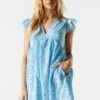 Blue Floral V-Neck Babydoll Dress -Mini Aura Shop 053231813728 48