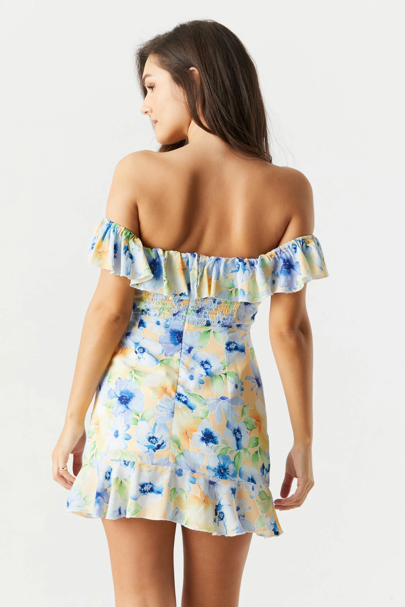 Blue And Yellow Floral Off Shoulder Dress 4 Blue And Yellow Floral Off Shoulder Dress - Image 2
