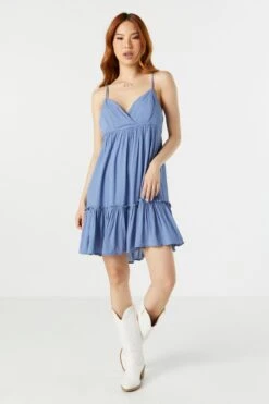 Surplice Tiered Babydoll Dress -Mini Aura Shop 053231833718 40 2 1
