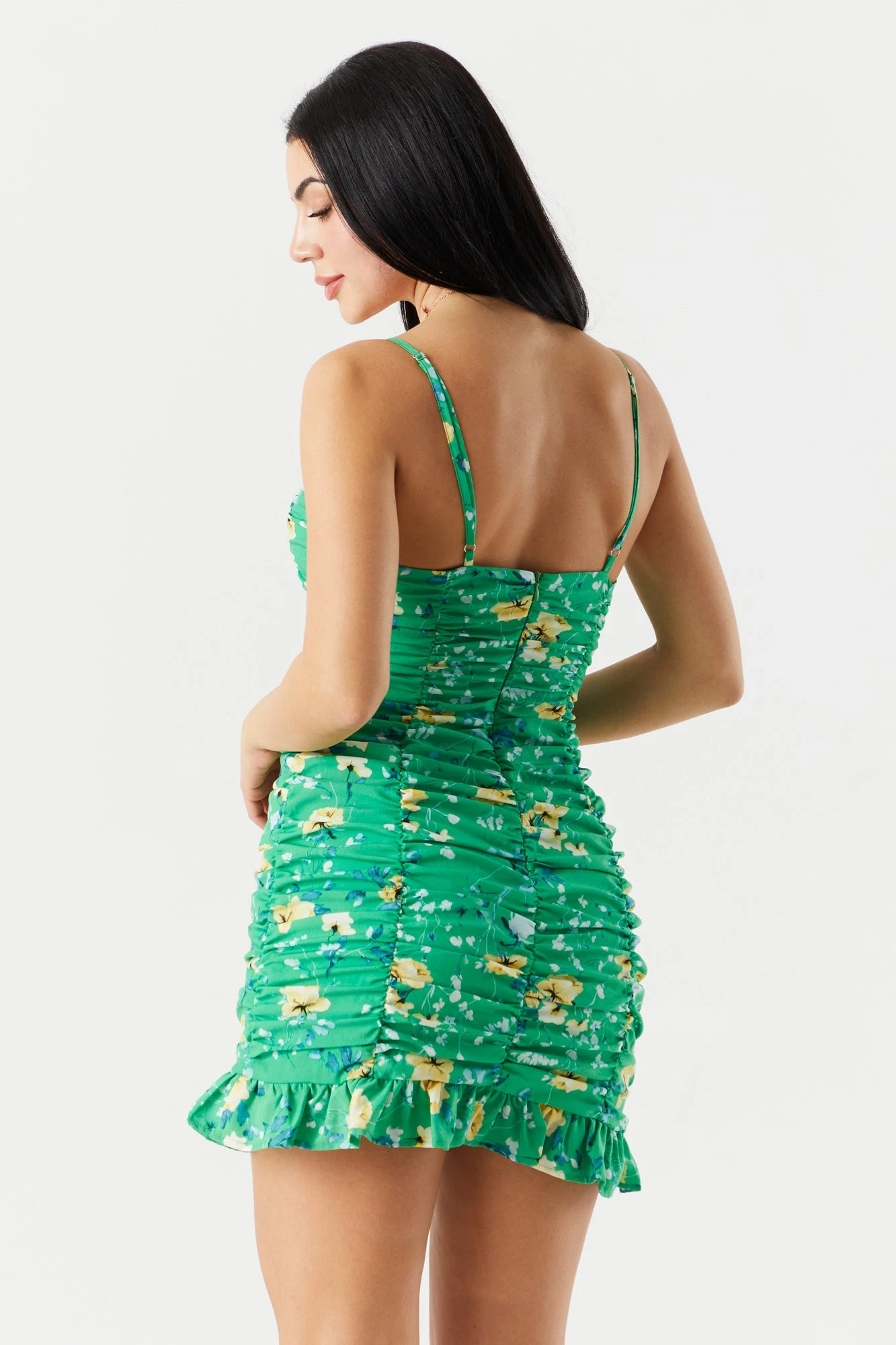 Green Floral Sweetheart Ruched Mini Dress 4 Green Floral Sweetheart Ruched Mini Dress - Image 2