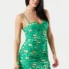 Green Floral Sweetheart Ruched Mini Dress -Mini Aura Shop 053232383710 30