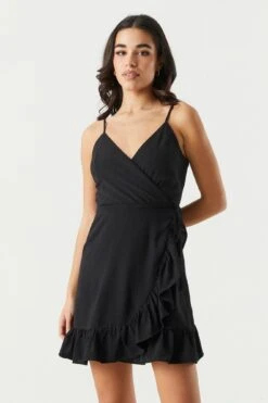 Surplice Ruffled Wrap Dress -Mini Aura Shop 053255953704 01