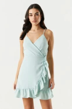 Surplice Ruffled Wrap Dress -Mini Aura Shop 053255953704 49 3