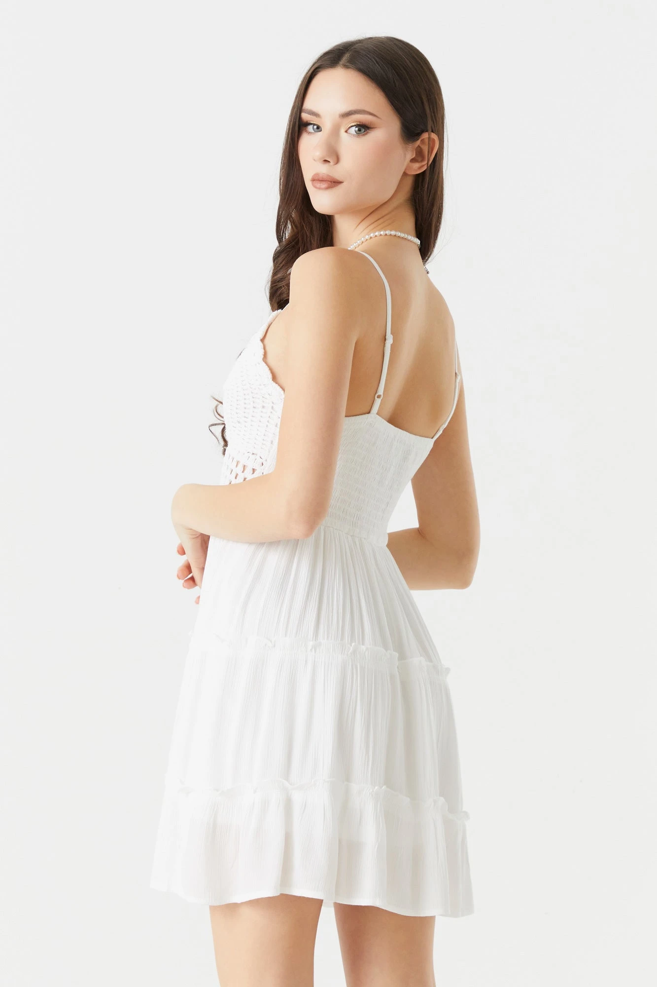 Crochet Top Tiered Mini Dress 5 Crochet Top Tiered Mini Dress - Image 3