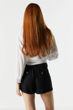 High Rise Linen Drawstring Short -Mini Aura Shop 053465532200 01 1