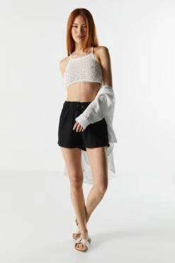 High Rise Linen Drawstring Short -Mini Aura Shop 053465532200 01 2