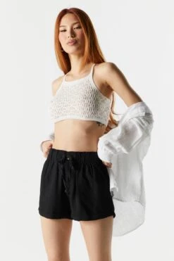High Rise Linen Drawstring Short -Mini Aura Shop 053465532200 01