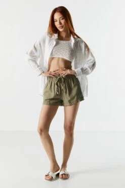 High Rise Linen Drawstring Short -Mini Aura Shop 053465532200 31 2