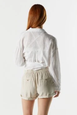 High Rise Linen Drawstring Short -Mini Aura Shop 053465532200 64 1