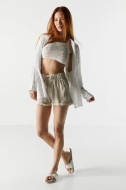 High Rise Linen Drawstring Short -Mini Aura Shop 053465532200 64 2