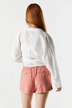 High Rise Linen Drawstring Short -Mini Aura Shop 053465532200 87 1