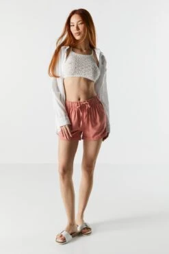 High Rise Linen Drawstring Short -Mini Aura Shop 053465532200 87 2