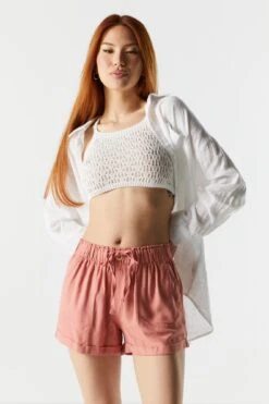 High Rise Linen Drawstring Short -Mini Aura Shop 053465532200 87