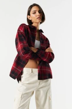Classic Plaid Button-Up Top -Mini Aura Shop 070201171335 60