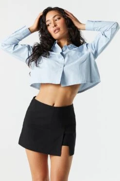 Poplin Cropped Button-Up Shirt -Mini Aura Shop 070231811337 40