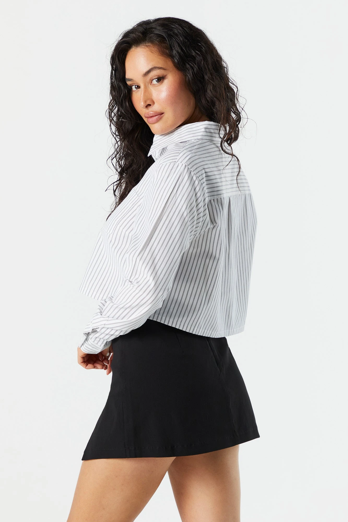 Striped Poplin Cropped Button-Up Shirt 4 Striped Poplin Cropped Button-Up Shirt - Image 2