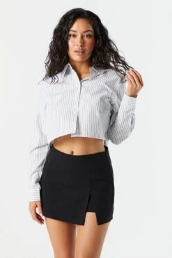 Striped Poplin Cropped Button-Up Shirt