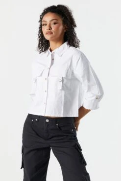 Oversized Poplin D-Ring Button-Up Top -Mini Aura Shop 070231811344 10