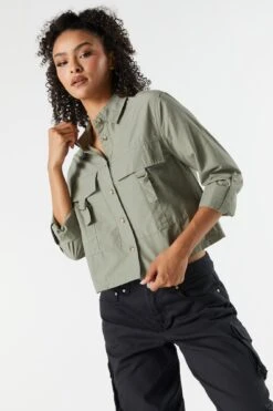 Oversized Poplin D-Ring Button-Up Top