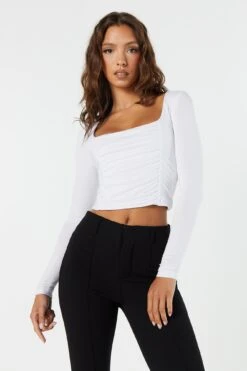 Ruched Long Sleeve Crop Top 17 Ruched Long Sleeve Crop Top -Mini Aura Shop 071003039324 10