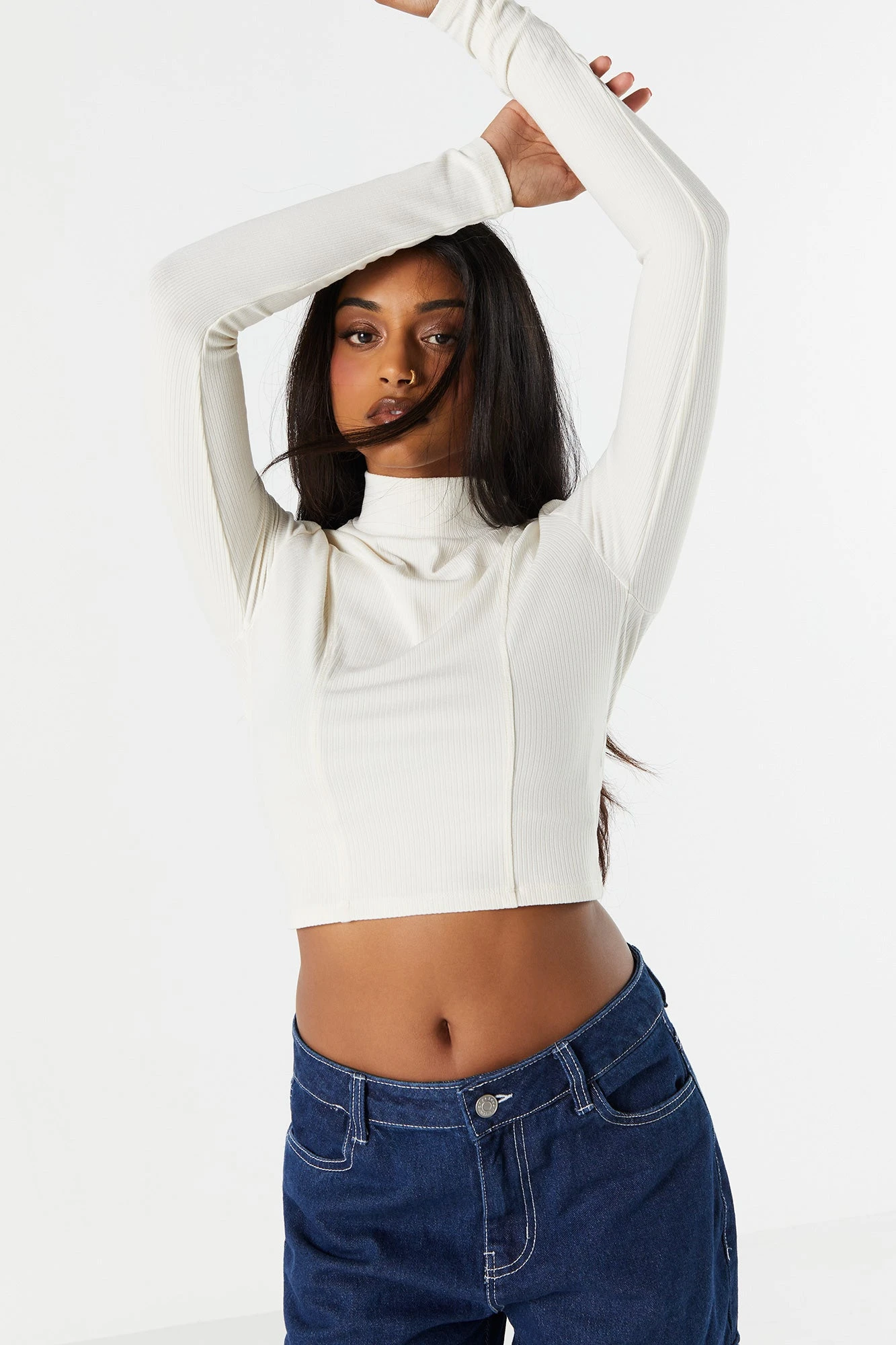 Ribbed Mock Neck Corset Long Sleeve Top 3 Ribbed Mock Neck Corset Long Sleeve Top