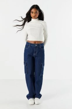 Ribbed Mock Neck Corset Long Sleeve Top 15 Ribbed Mock Neck Corset Long Sleeve Top -Mini Aura Shop 071003039325 35 3