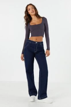 Ribbed Corset Long Sleeve Crop Top -Mini Aura Shop 071003039326 02 2