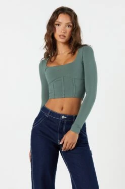 Ribbed Corset Long Sleeve Crop Top