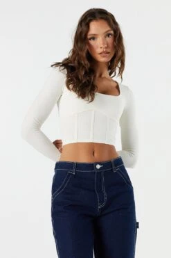 Ribbed Corset Long Sleeve Crop Top -Mini Aura Shop 071003039326 35