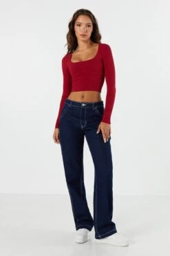 Ribbed Corset Long Sleeve Crop Top -Mini Aura Shop 071003039326 61 2