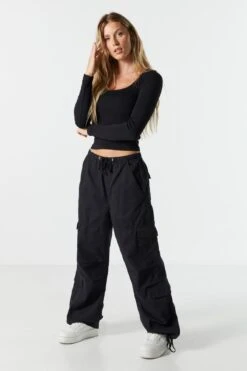 Ribbed Scoop Neck Long Sleeve Top -Mini Aura Shop 071003539404 01 2