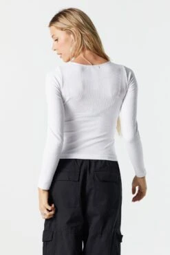 Ribbed Scoop Neck Long Sleeve Top -Mini Aura Shop 071003539404 10 1