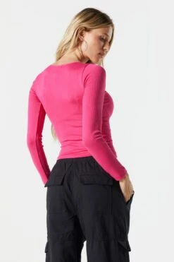 Ribbed Scoop Neck Long Sleeve Top -Mini Aura Shop 071003539404 66 1