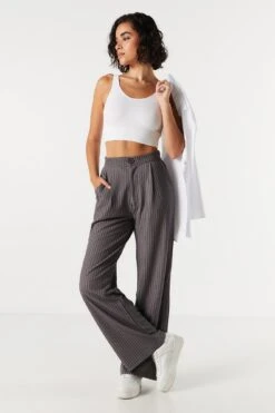 Pinstriped Crepe High Rise Dress Pant