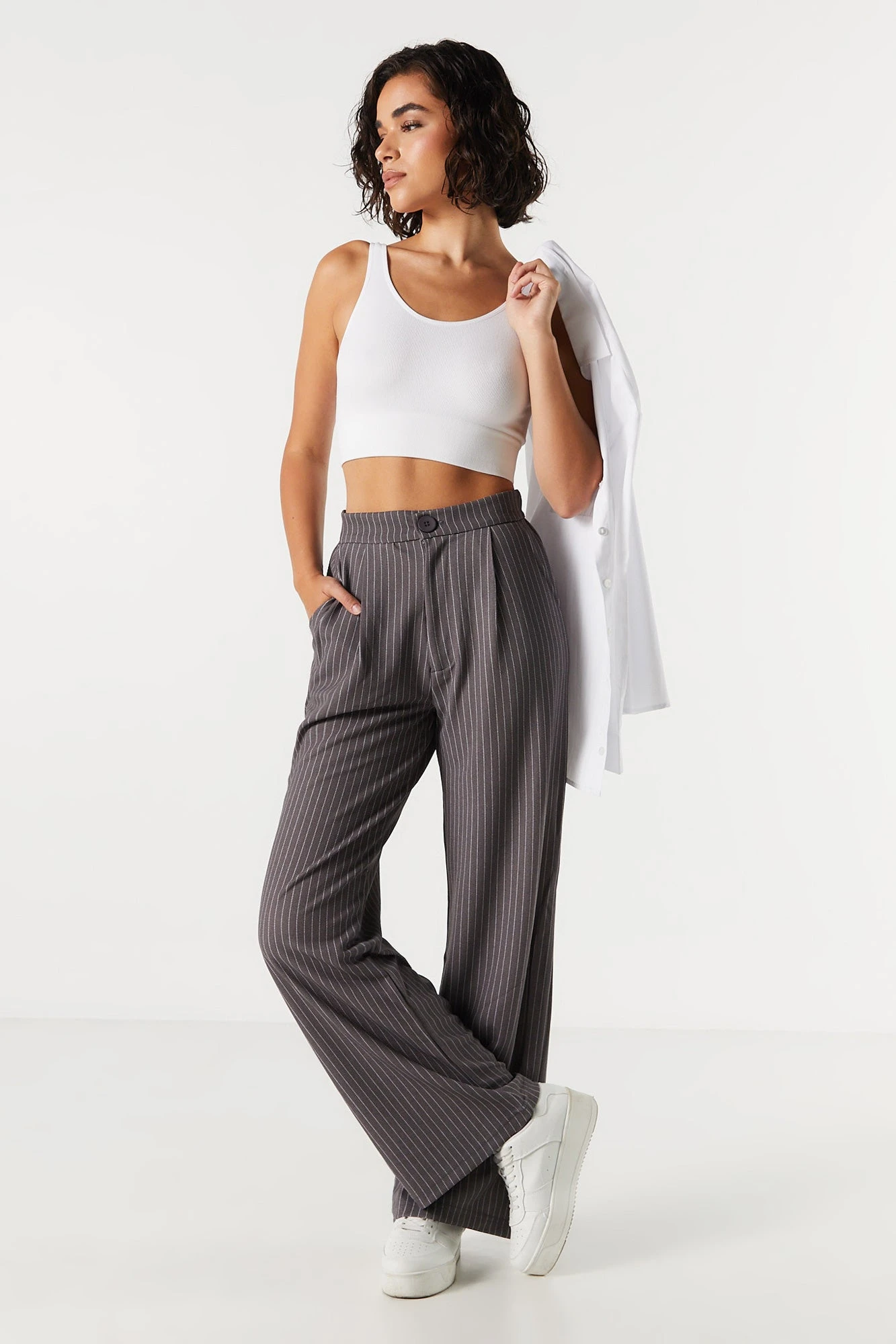 Pinstriped Crepe High Rise Dress Pant 3 Pinstriped Crepe High Rise Dress Pant