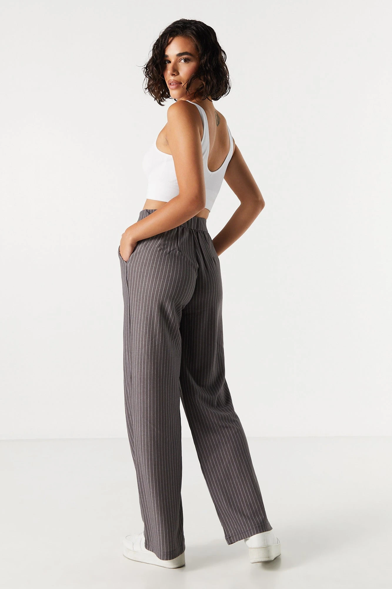 Pinstriped Crepe High Rise Dress Pant 5 Pinstriped Crepe High Rise Dress Pant - Image 3