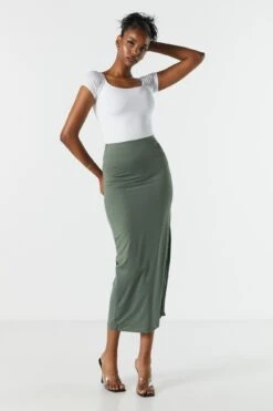 Contour Slit Midi Skirt -Mini Aura Shop 071548282577 31