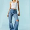 Medium Wash Distressed Wide Leg Jean 1 Medium Wash Distressed Wide Leg Jean -Mini Aura Shop 071639661166 58 0