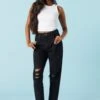 Black Wash Distressed Mom Jean