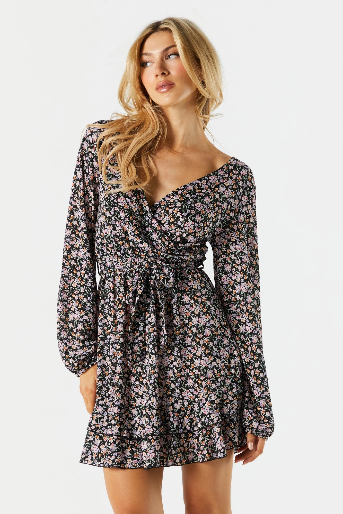 Black Floral Tiered Wrap Dress 3 Black Floral Tiered Wrap Dress