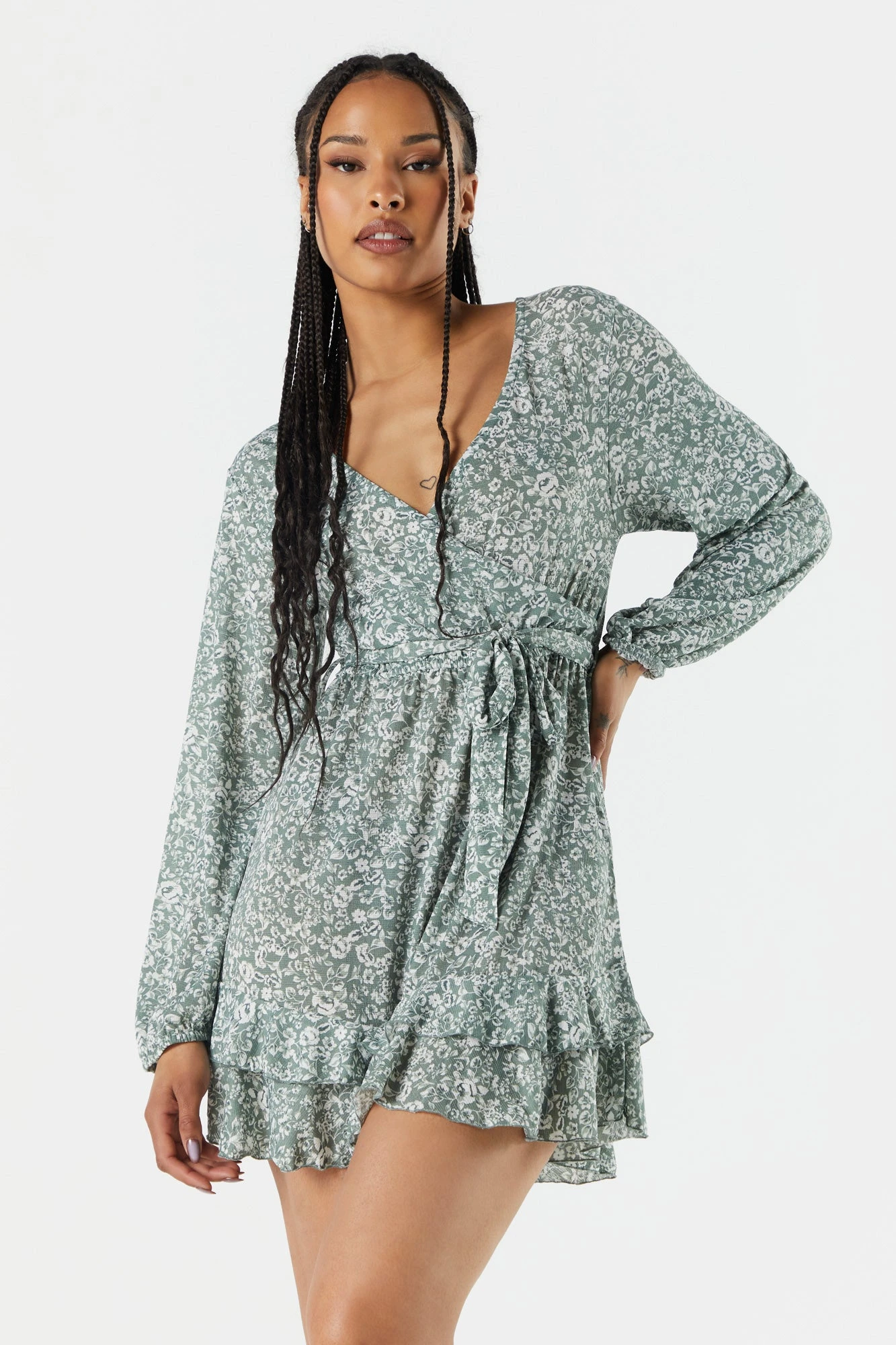 Black Floral Tiered Wrap Dress 6 Black Floral Tiered Wrap Dress - Image 4