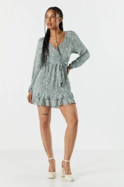 Black Floral Tiered Wrap Dress -Mini Aura Shop 073048284482 31 2 2